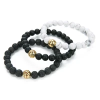 basketball metal accessory bracelet for sport people black white natural stone beads jewelry