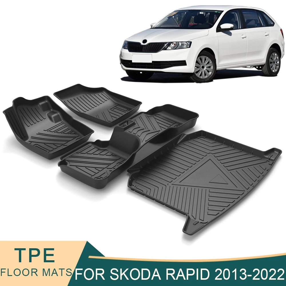 

For Skoda Rapid Hatchback 2013-2022 Auto Car Floor Mats All-Weather TPE Foot Mats Pad Waterproof Tray Mat Interior Accessories