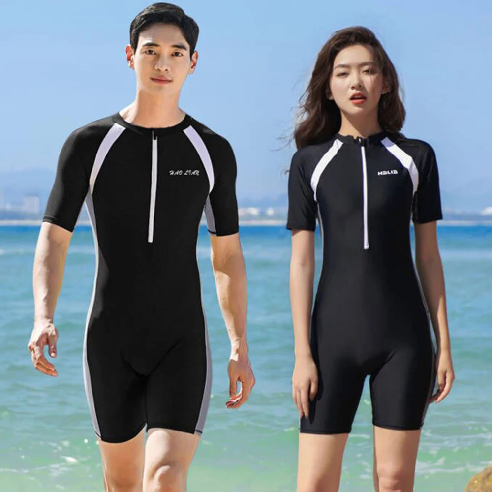 

2022 модный мужской женский цельный купальник солнцезащитный эластичный Быстросохнущий с коротким рукавом пляжный костюм для подводного пл...