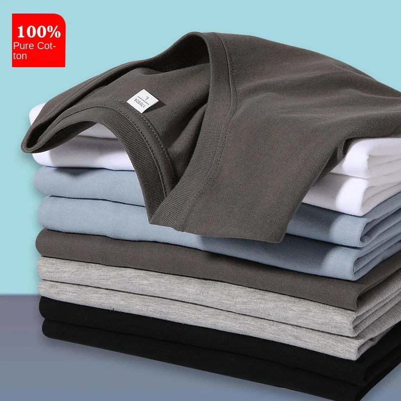 

[100% Cotton] Men's Summer Solid Color T Shirts Loose Round Neck Short-sleeved T-shirt for Men Women Cotton Men Clothing