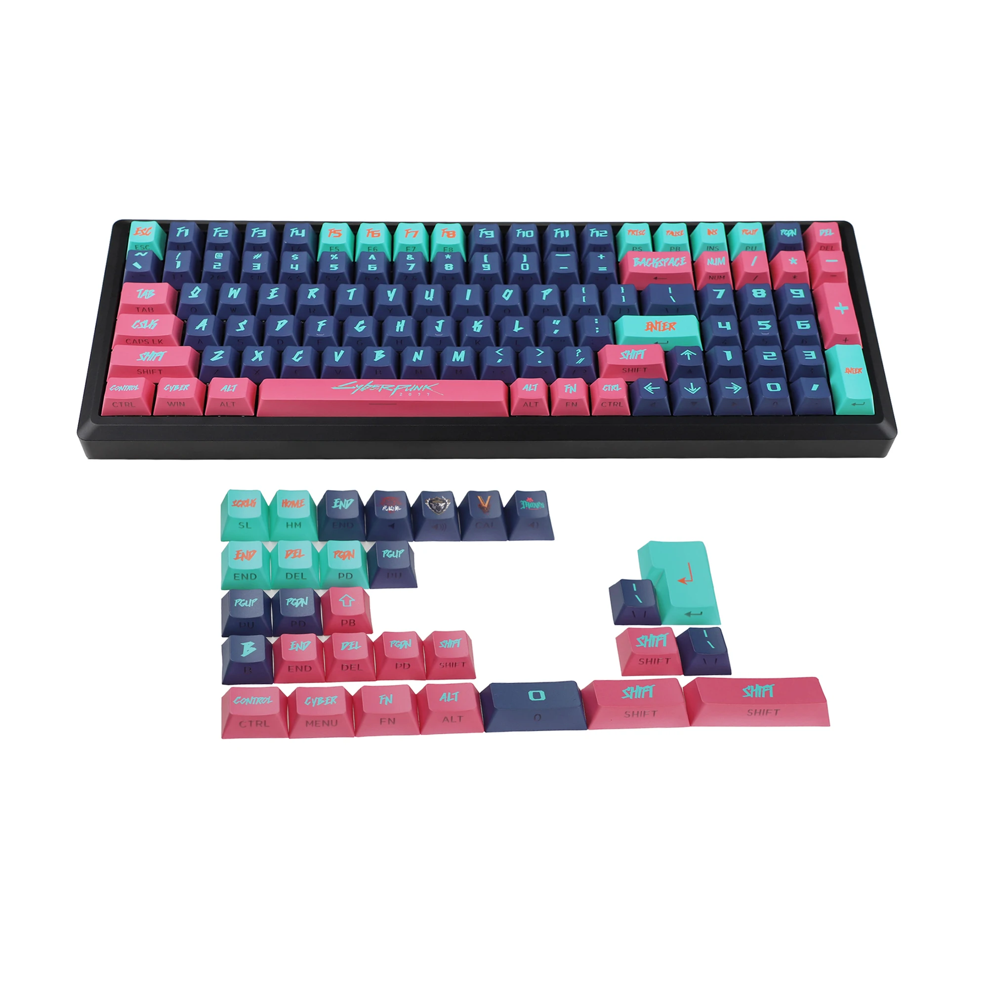 YMDK Cherry Profile Cyber Style с боковой подсветкой прозрачный блеск 130 колпачков для клавиш Dye