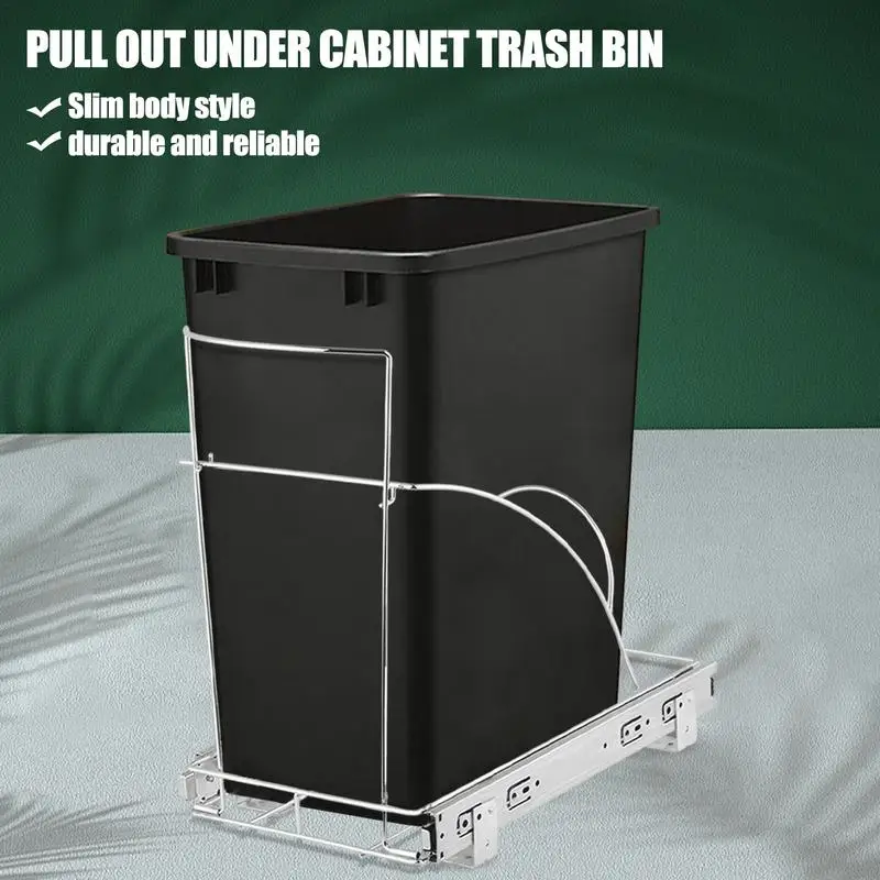 

Pull Out Trash Can Easy-Installation Chrome Garbage Slider Under Cabinet Trash Bin Heavy-Duty Steel Frame Home Kitchen Gadgets