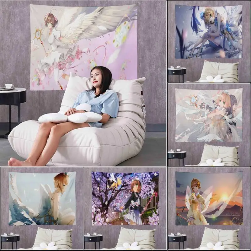 

Anime Girl With Wings Tapestry Art Printing Cheap Hippie Wall Hanging Bohemian Wall Tapestries