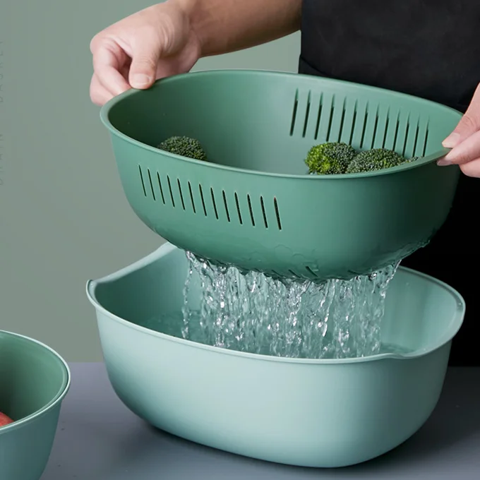 

Plastic Vegetable Fruit Basket Drain Nordic Multifunction Double Layer Fruit Basket Washing Panier Fruit Kitchen Tools DG50GS