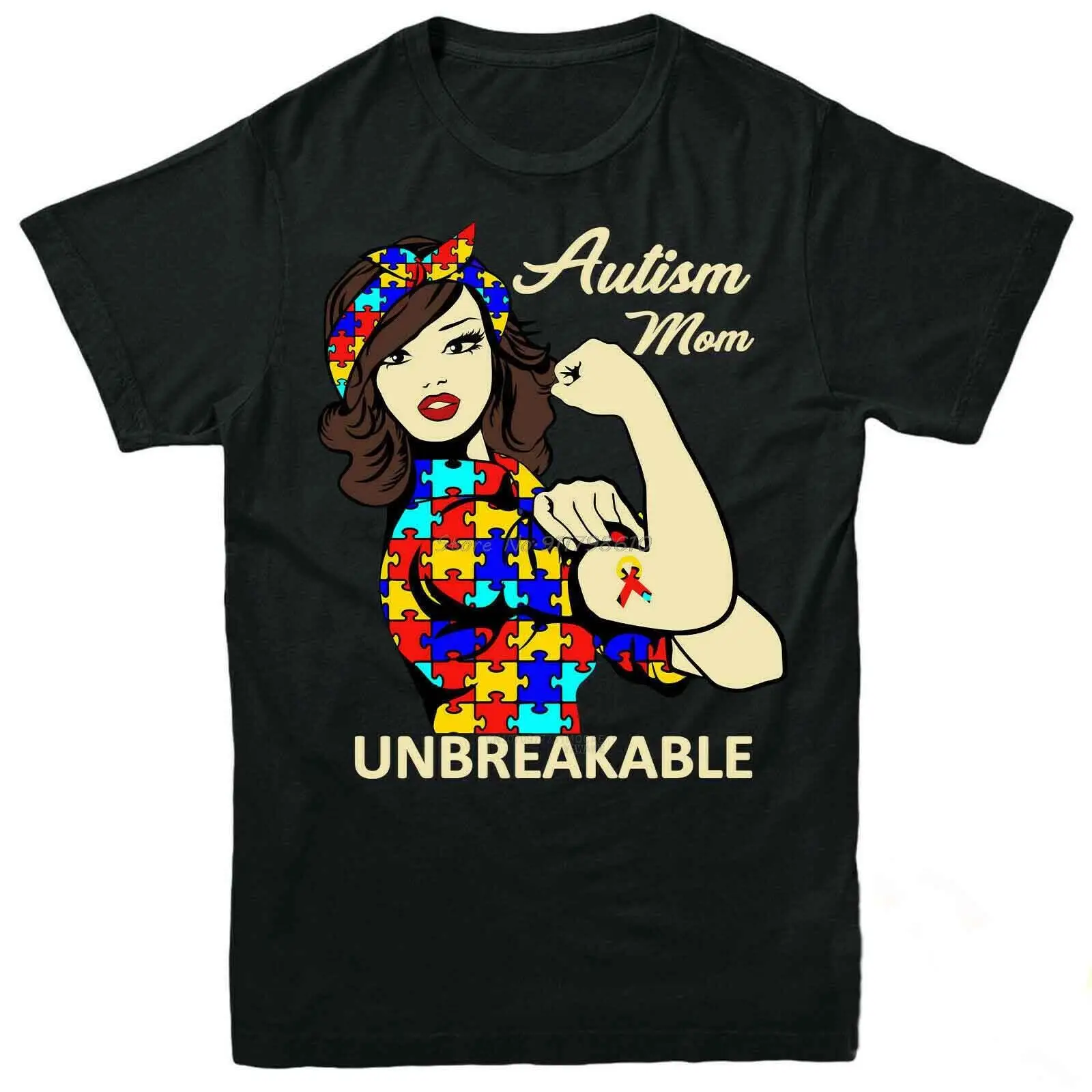 

Fighter Autism T-Shirt Love Heart Mom Unbreakable Awareness Fashion Short Sleeve Black T Shirt Cotton Casual Tee Shirt