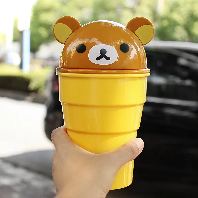 

Мультяшный милый Rilakkuma автомобильный мусорный бак, автомобильная чашка для хранения мусора, настольный держатель для косметики, ручка, настольный мусорный бак