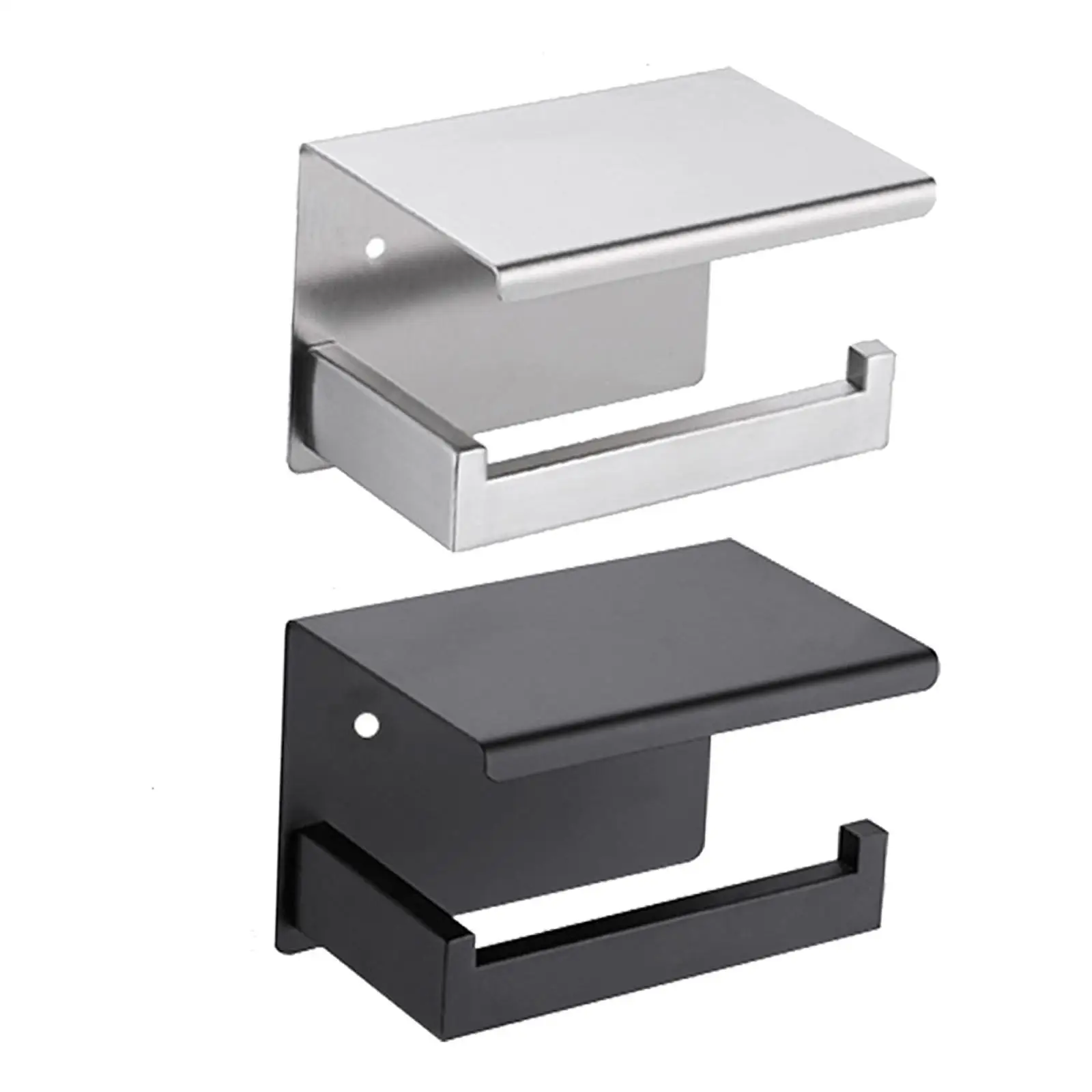 

Wall Hanging Paper Holder with Phone Shelf Punch Free Multifunctional Stainless Steel Tissue Roll Dispenser Storage for Washroom