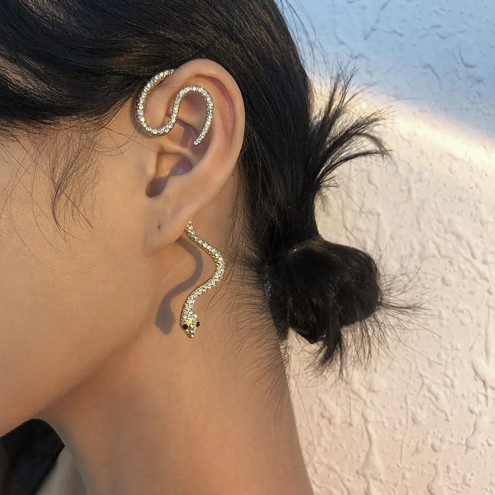 

Retro Earrings with Geometric Diamand-encrusting Snake-like Personality Earrings Hip Hop Ear Pendants Jewelry