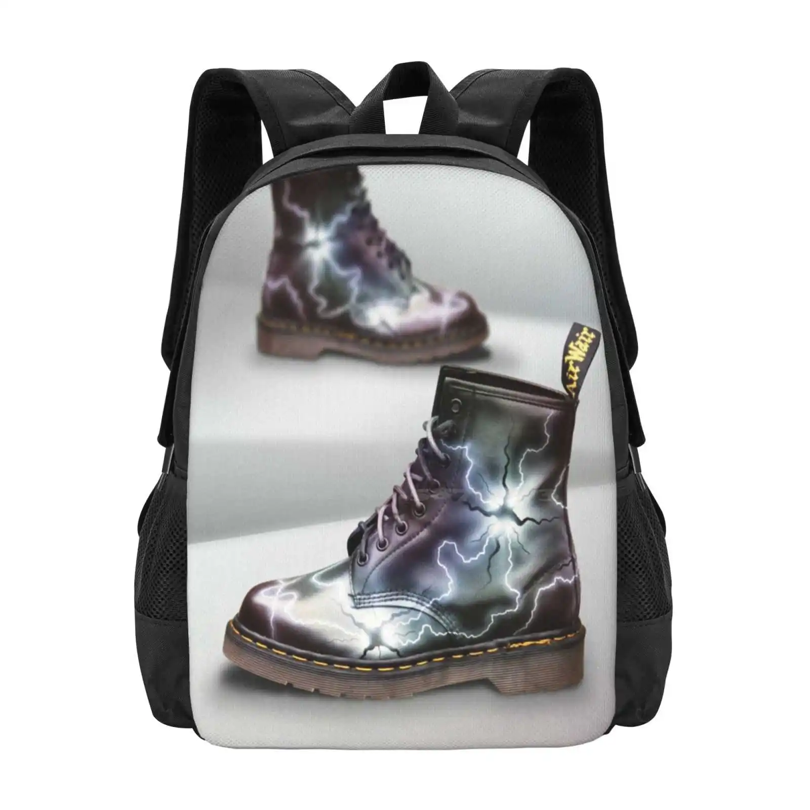 

- Metallic Spores School Bags For Teenage Girls Laptop Travel Bags Doctor Airwair Lightning Electricity Boots Spore Sole