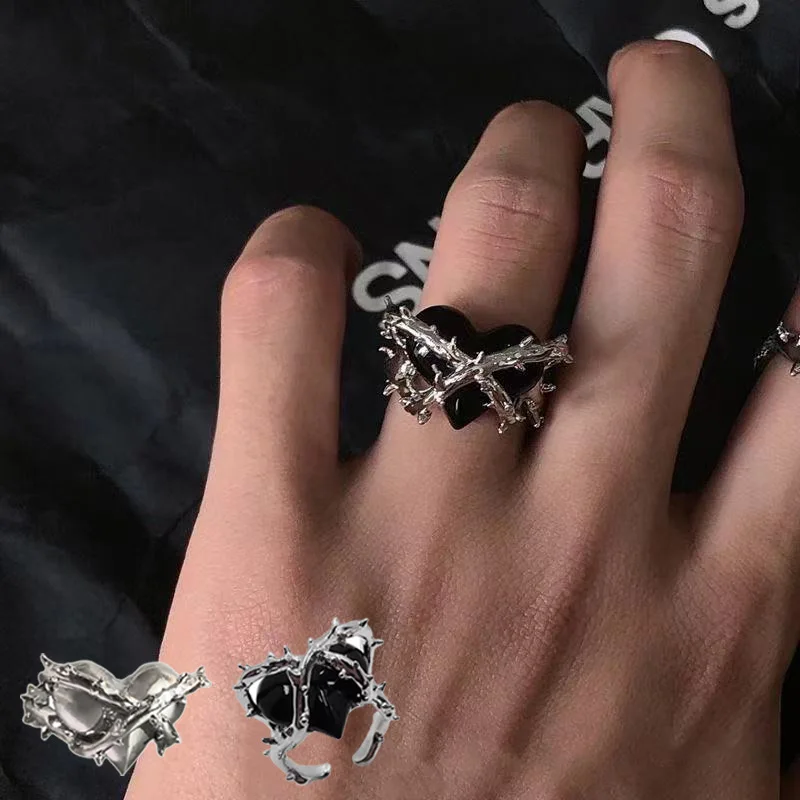 

1Pc Imprisoned Heart Metal Thorns Love Ring Irregular Open Ring Fashion Hiphop Jewelry Gifts