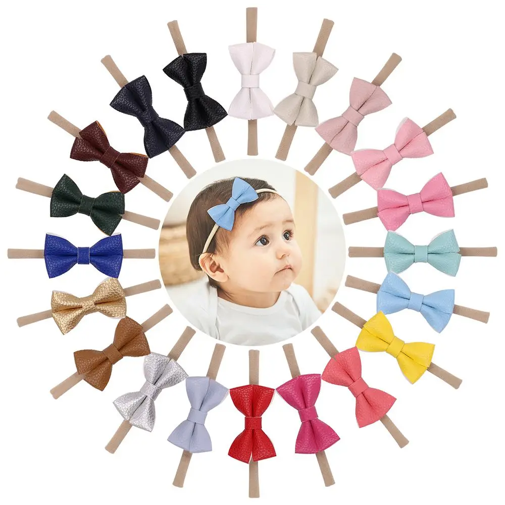 

New Cute Leather Elastic Headband Kids Accessories Hair Ties Bows