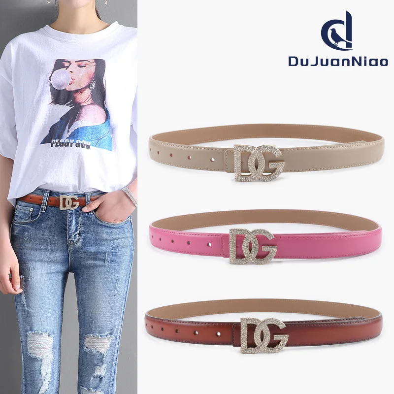 

New Luxury Inlaid Rhinestone Cowhide Leather Women's Belt Versatile Simple Casual Pants Jeans Women's Pants Belt