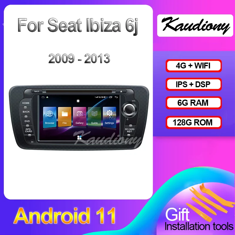 Kaudiony Android 11 For Seat Ibiza Auto Radio GPS Navigation Car DVD Multimedia Player 4G DSP Stereo WIFI Video 2009-2013