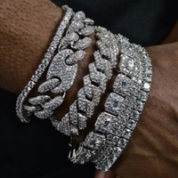hip hop bling iced out crystal cuban link bracelet for women men gold silver color full rhinestones miami cuban bracelet jewelry