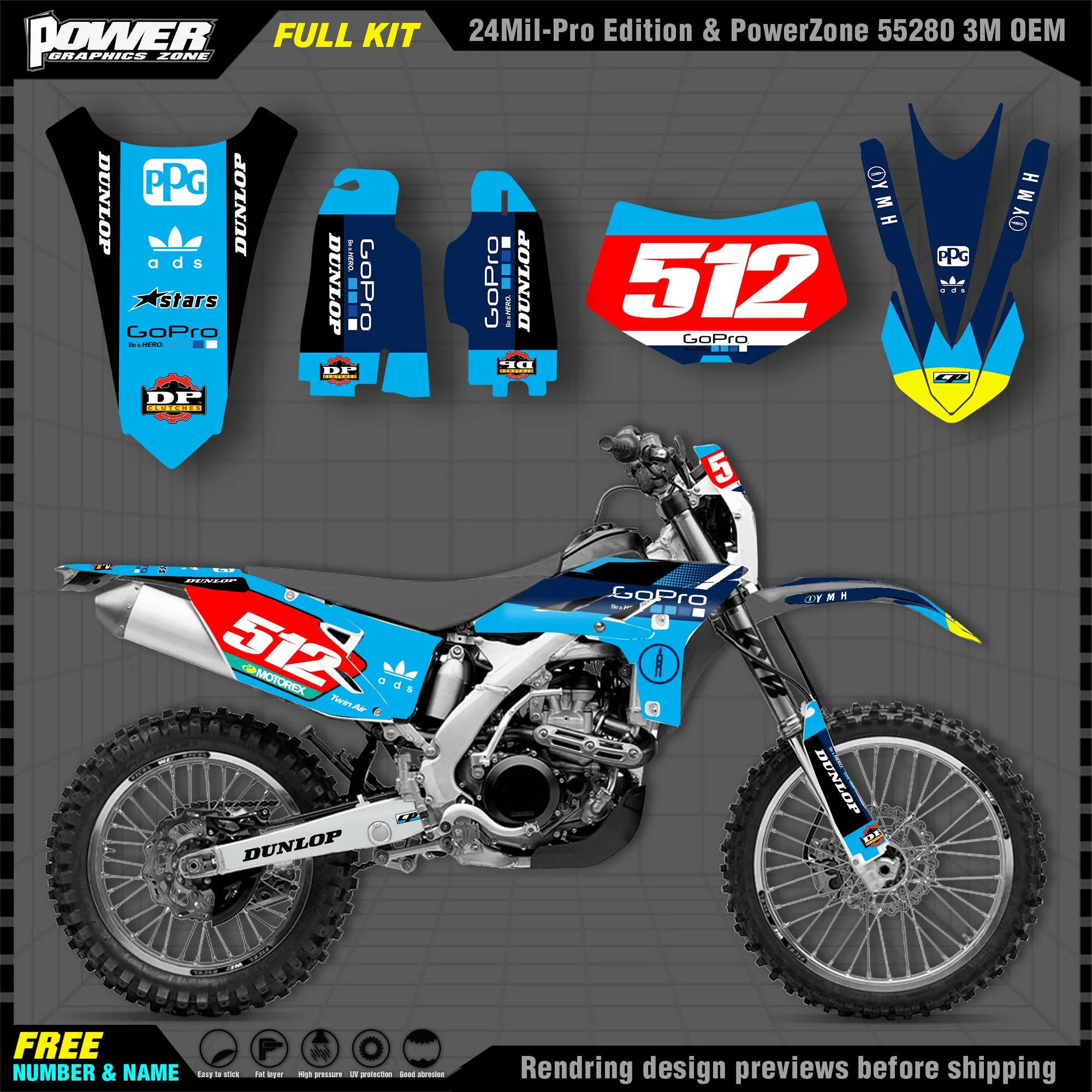 

PowerZone Custom Team Graphics Backgrounds Decals 3M Stickers Kit For YAMAHA 2012-2015 WRF450 003