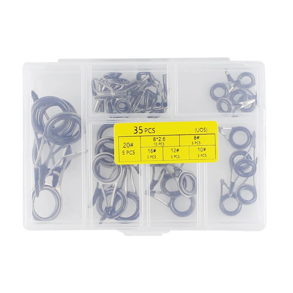 

Tip Tops Fish Rod Guide Ring 35pcs 8#-20# Double-layer Fishing Repair Set Single Foot Rod Stainless Steel + Ceramic