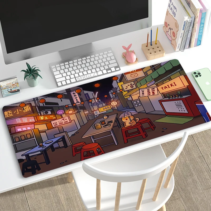 

Night Time Ramen Sushi Mouse Pad 40*90cm Anime Carpets Rugs Gamer Cute Cartoon LOL Playmats Large Keyboard MouseMat for Laptop