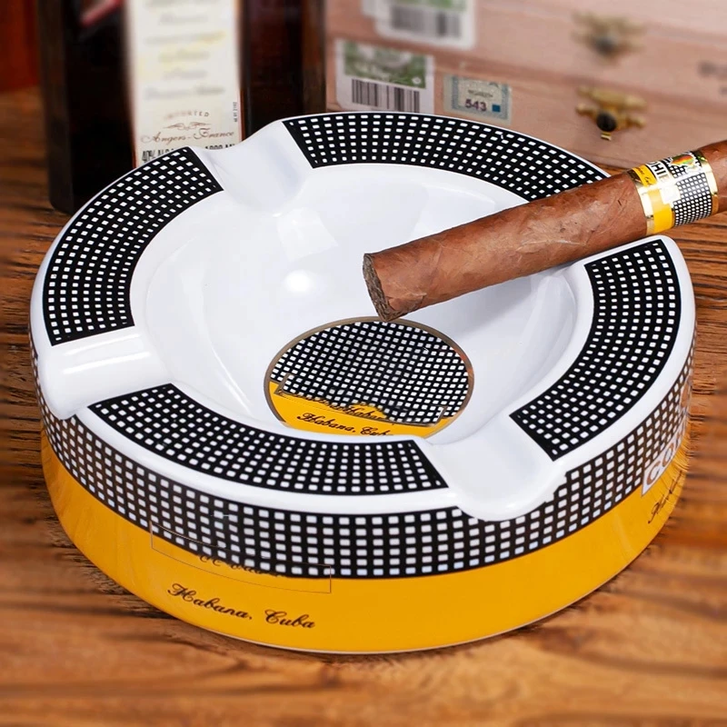 

Cohiba костяная керамическая пепельница для сигар для дома, 4 держателя, Круглый Роскошный желтый пепельница для курения, искусственная для по...