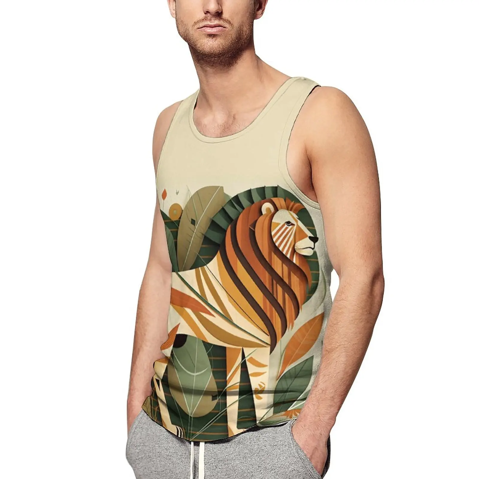

Lion Tank Top Man Modern Art Style Streetwear Tops Daily Training Graphic Sleeveless Shirts Plus Size 4XL 5XL
