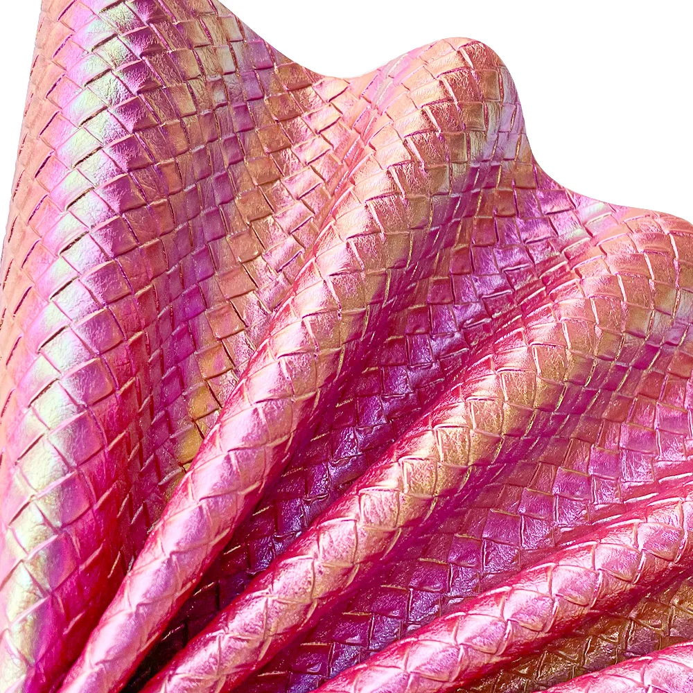 

Iridescent Braided Embossed PU Fabric Faux Leather Sheets for bows Handbags Pendants Golf Bags Shoes DIY Crafts 46x135cm