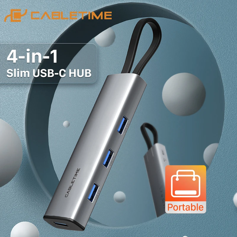 

CABLETIME Slim 4 in 1 USB HUB Type C to USB 3.0 5Gbps Data Fast Transfer for PC MacBook Pro HUB USB Dock Adapter C430