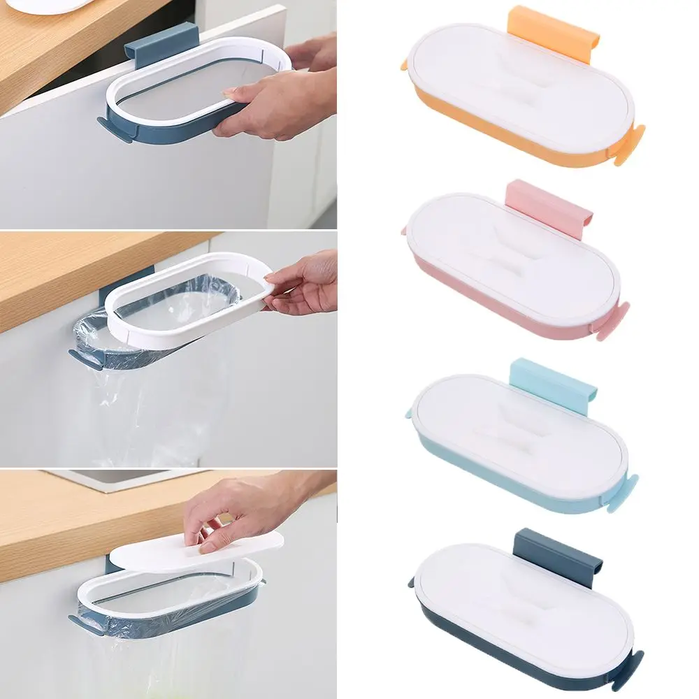 

Convenient Plastic Household With Cover Garbage Bag Holder Trash Storage Rack Kitchen Organizer Hanging Garbage Bag