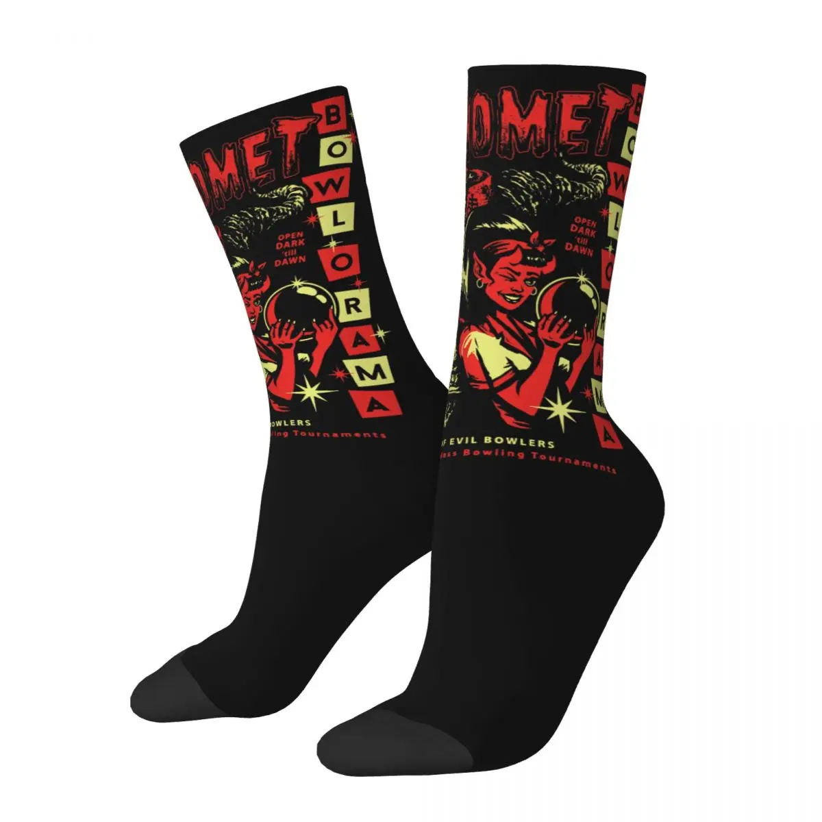 

Happy Funny Men's Socks Bowl-O-Rama Vintage Harajuku Baphomet Satan Lucifer Hip Hop Novelty Casual Crew Crazy Sock Gift Printed