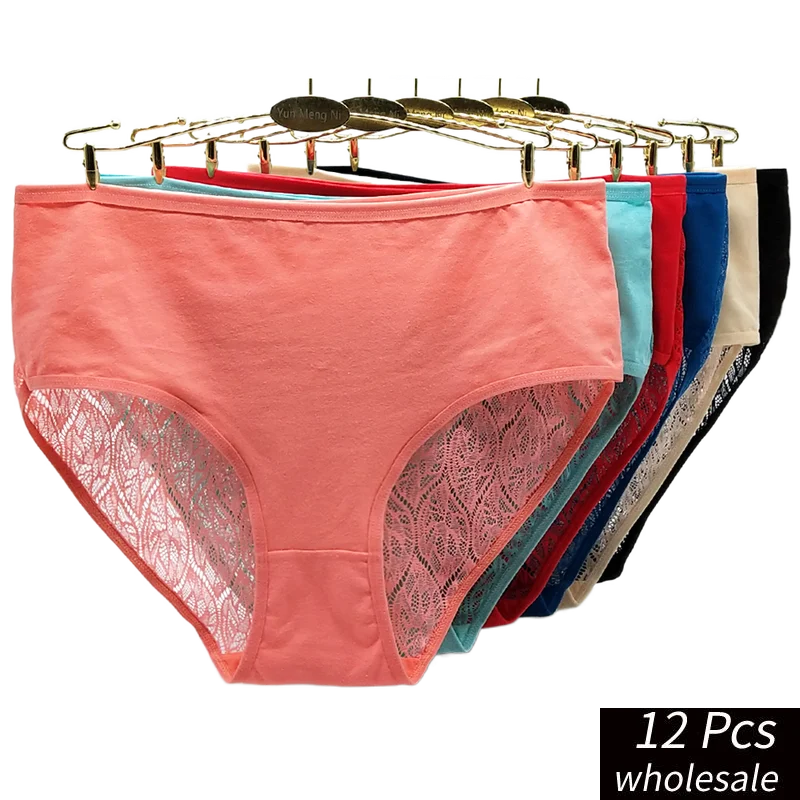 Alyowangyina12 Pcs/lot Wholesale Women's Clothing High-Rise Solid Color Women Plus Size 2XL 3XL 4XL Cotton Briefs Panties #89318