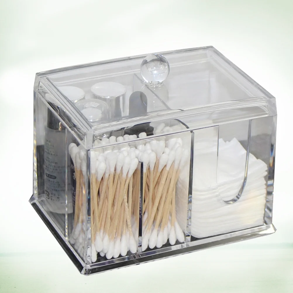 

Cotton Holder Organizer Pad Swab Case Makeup Box Storage Toothpicks Desktop Canister Jar Qtip Clear Q Toothpick Dispenser
