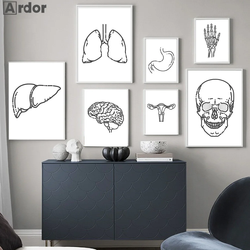 Абстрактная живопись человеческой анатомии Череп кость скелет сердце легкие