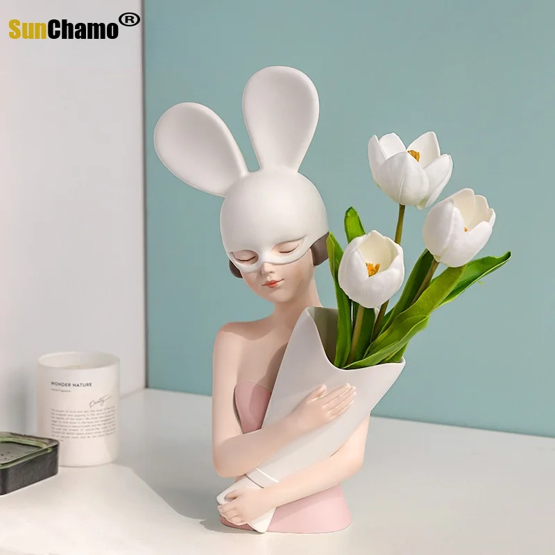 

Sunchamo Nordic Style Character Resin Little Girl Vases Home Decorations Bedroom Living Room Desktop Sculpture Decore Ornaments