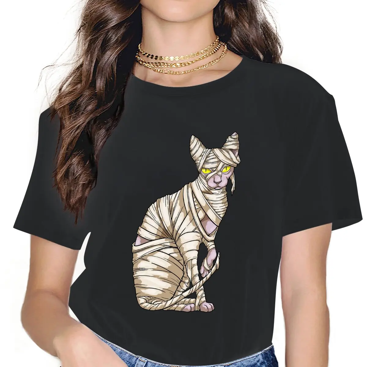 

Vintage Mummy Hairless T-Shirts Women Round Neck 100% Cotton T Shirt Canadian Sphynx Cat Short Sleeve Tees Gift Idea Tops
