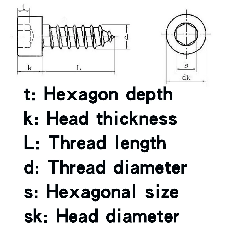 8.8 grade hexagon socket self-tapping screws high-strength carbon steel M2-M3.5 20Pcs | Строительство и ремонт