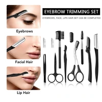11 pcs eyebrow trimmer gadget set stainless steel eyebrow clip tweezers comb razor facial epilator portable makeup accesories
