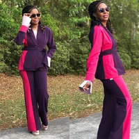 purple pink women suits 2 pieces party suit with belt loose fashion real image blazer coatwide leg pants causal work tailored