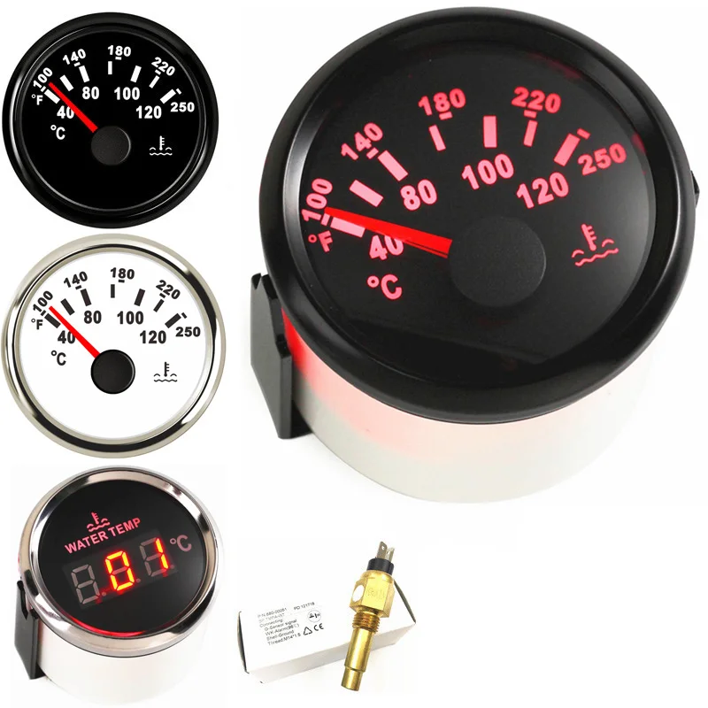 Датчики температуры воды 40-120 градусов 52 мм измеритель белой красная подсветка 9-32