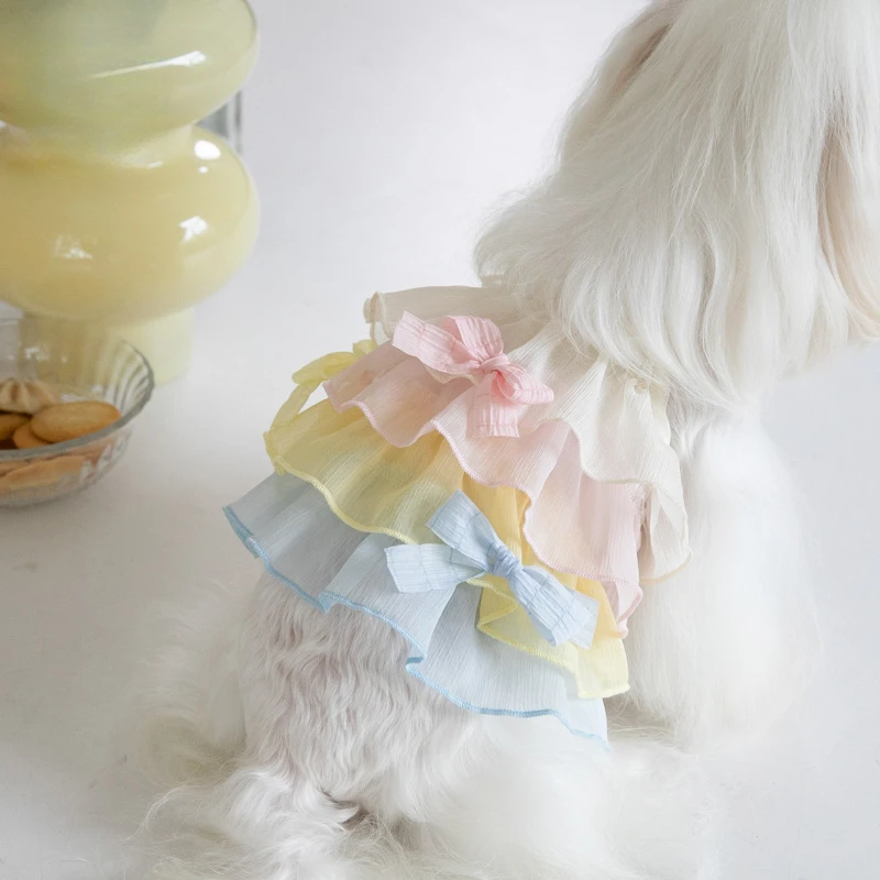 

Fashion Puppy Clothes Pet Rainbow Cute Lace Suspender Vest Cake Layer Layer Skirt Pet Dog Teddy Skirt Pet Clothing Pet Clothes
