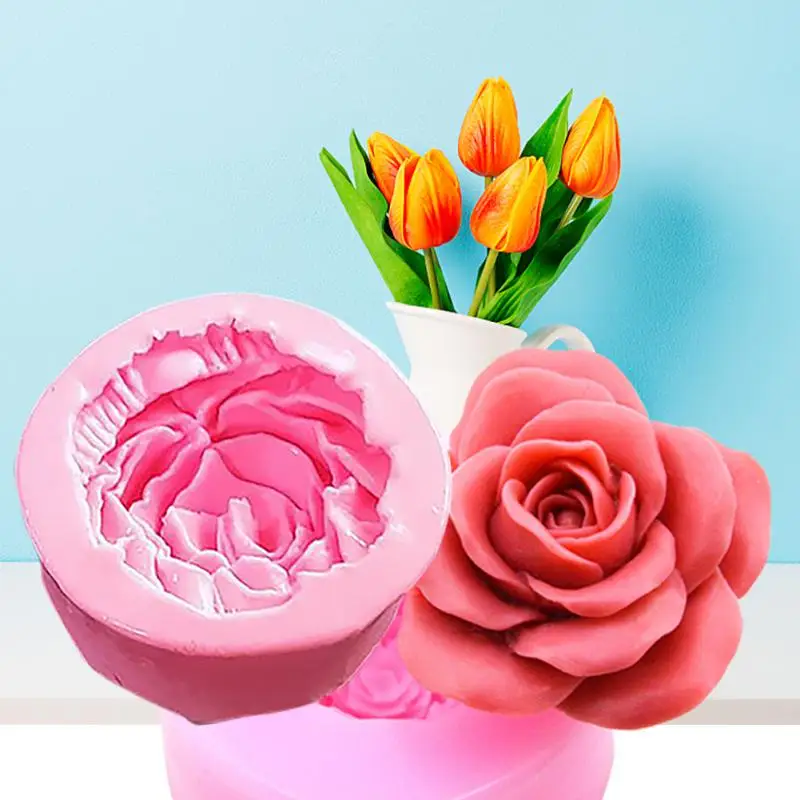 

2/4/5PCS Baking Mould 3d Rose Flower Chocolate Fondant Cake Molds For Pastry Mini Wedding Decor Baking Wedding Cupcake Topper