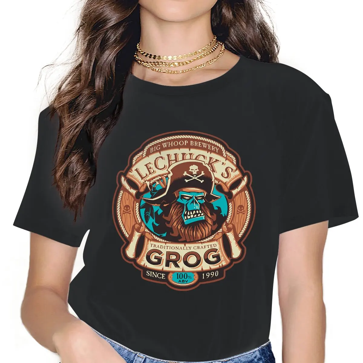 

Grog Craft Beer Women Tshirts Monkey Island Game LeChuck Elaine Guybrush Gothic Vintage Female Clothing Loose Cotton Graphic