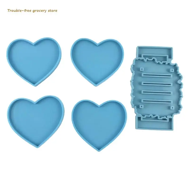 

5 Pcs/Set Love Heart Shaped Coaster Epoxy Resin Mold Cup Mat Casting Silicone Mould DIY Crafts Jewelry Placement Plate Making