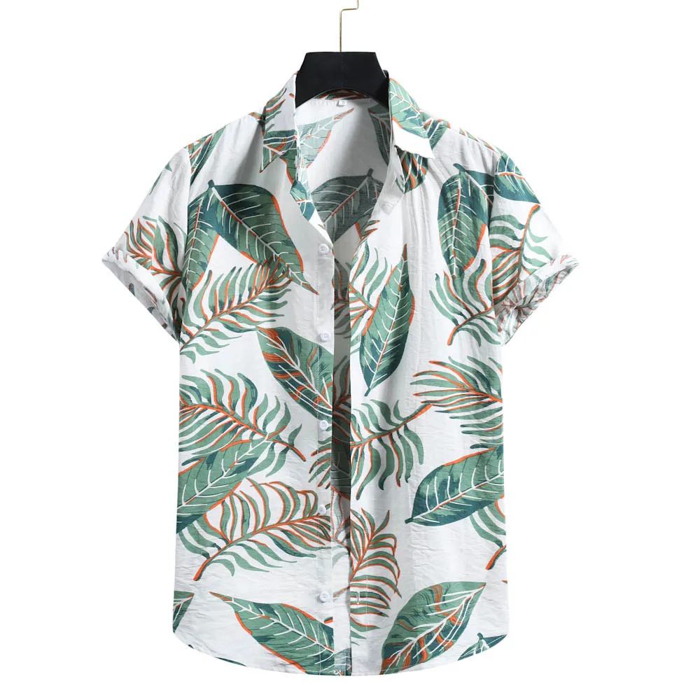 

Summer Mens Linen Shirts Ethnic Printing Beach Short Sleeve Blouse Shirt Casual Loose Hawaiian Floral Shirt Hip Hop Camisa