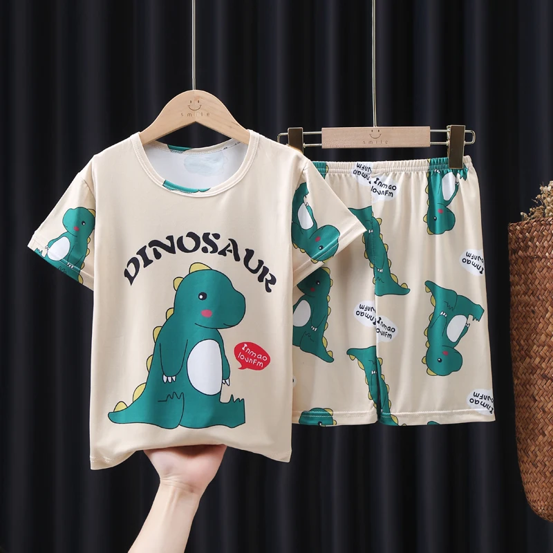 

2022 Summer Girls Kids Pajamas Set Short Sleeves Sleepwear For Toddler Children Pyjamas Set Boys Cartoon Home Clothes 3-12Years