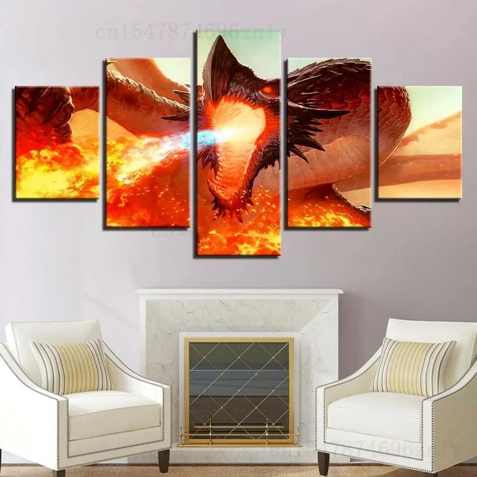 

5 шт., настенные картины с изображением дракона