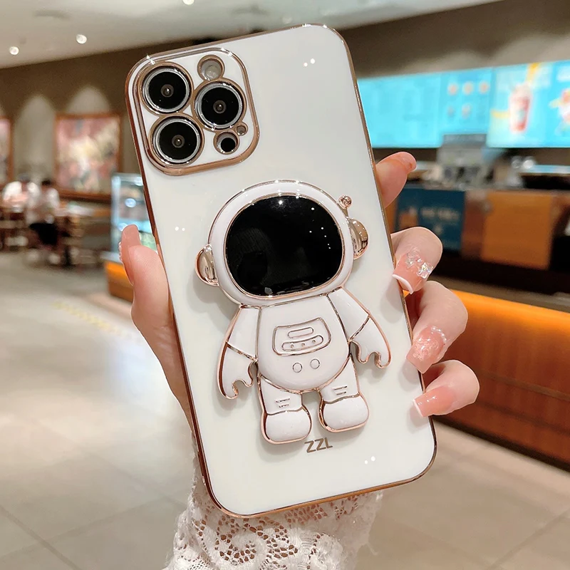 

Astronaut Folding Stand Phone Case for Xiaomi Mi 12 11 Lite 10 Ultra 9 8 11T 10S 10T 9T Pro POCO M3 F3 X3 NFC Plating Soft Cover