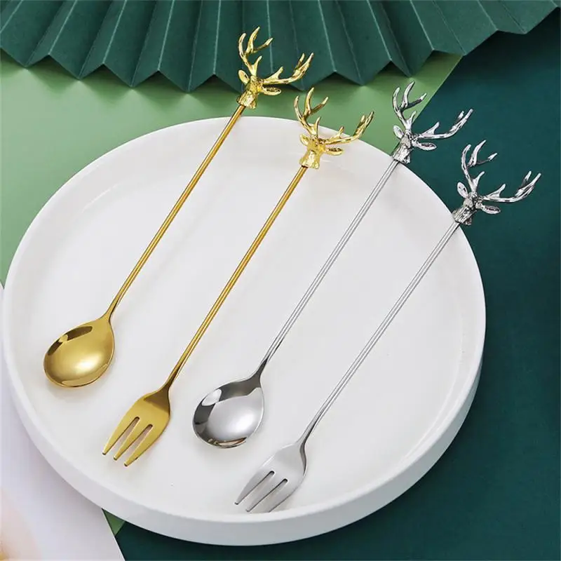 

Long Handle Elk Spoon Portable Elk Coffee Spoon Hanging 304 Stainless Steel Ice Spoon Kitchen Gadgets High Quality Gold Spoon