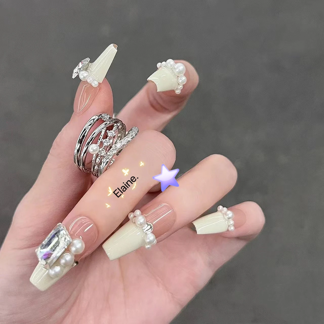 

10Pcs Shiny Press on Fake Nails French Style with Pearl Half Cover False Fingernails Manicure Art Tips for Women and Girl