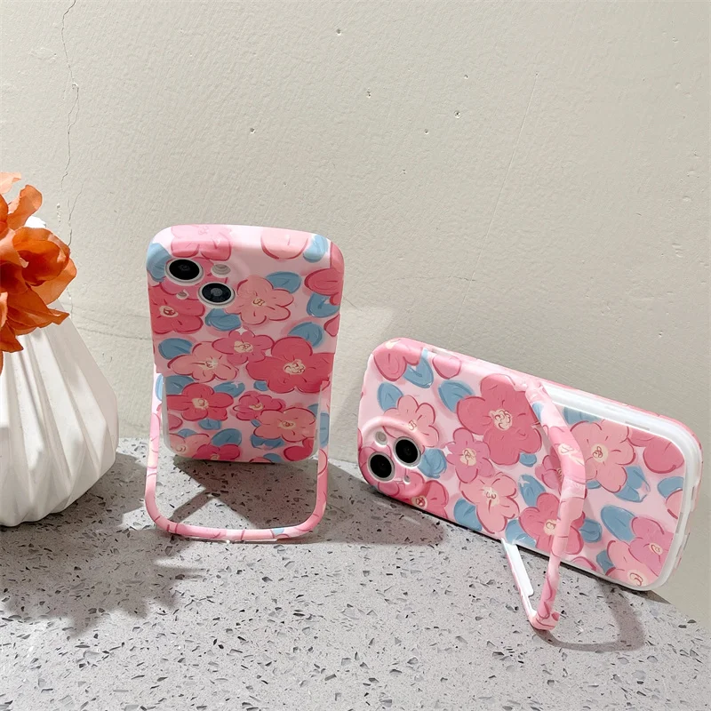 

Luxury Cute Colorful Floral Phone Case For Iphone 13 12 Pro 11 X XR XS Max Lens Protection Back Cover With Collapsible Holder