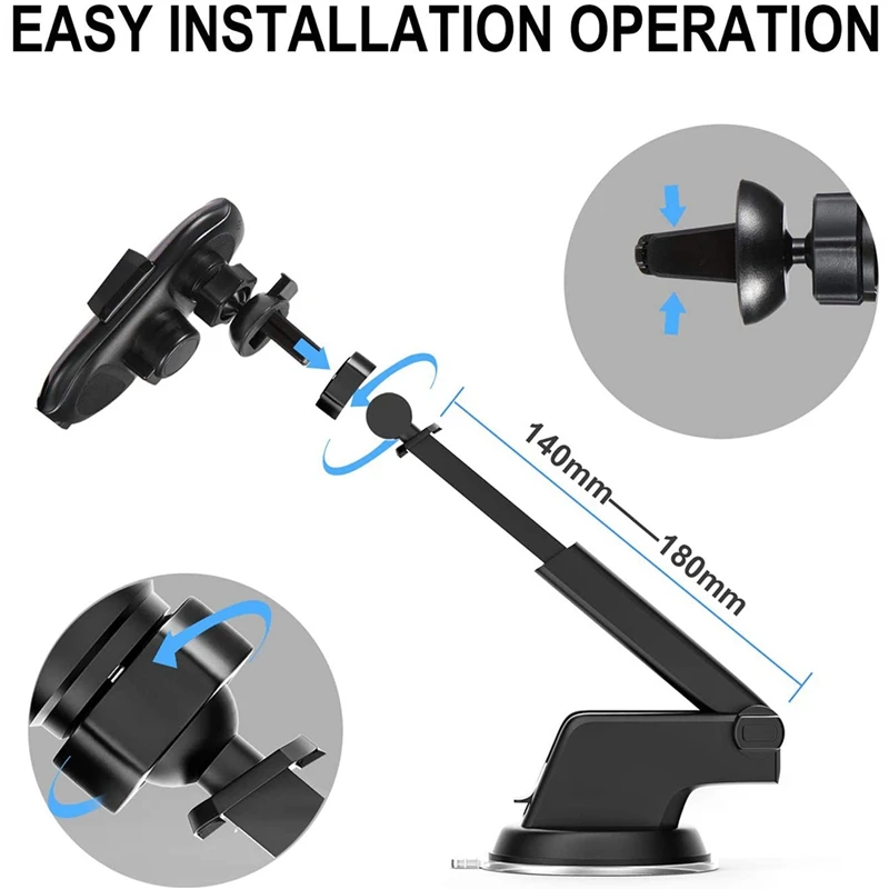 

Wireless Car Charger,10W Qi Fast Charging Auto-Clamping Car Phone Holder, Long Arm Suction Cup Holder with Adapter