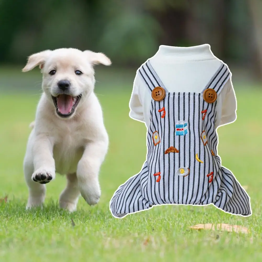 Dog Jumpsuit Romper Pet Cat Striped Print Jumpsuit Four-legged Bodysuit Costume