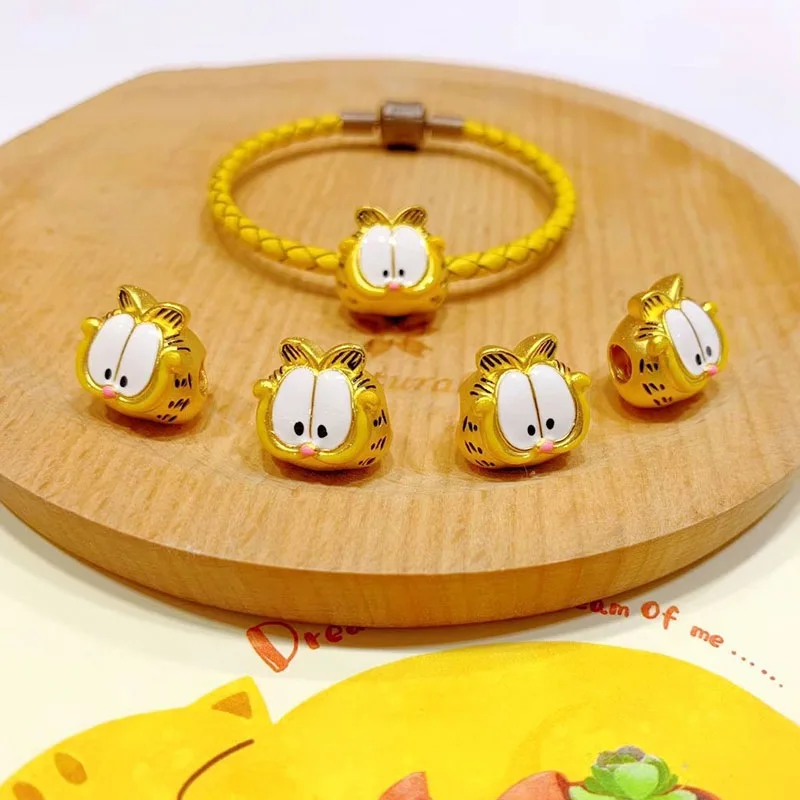 Garfield 3D Lucky Beads Golden Kawaii Garfield Anime Figure Cartoon Bracelets Beads Diy Cosplay Accessories Girls Bff Bracelets